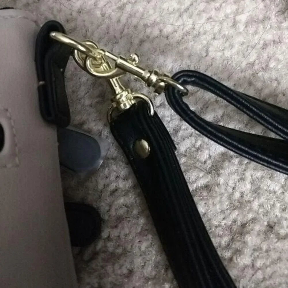 Stone Mountain bone & black leather convertible crossbody bag